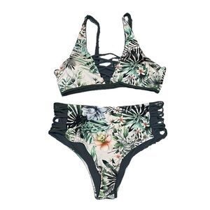 🌷TiniBikini Tropical green 2 in 1 green High waisted 2 piece woman’s XL